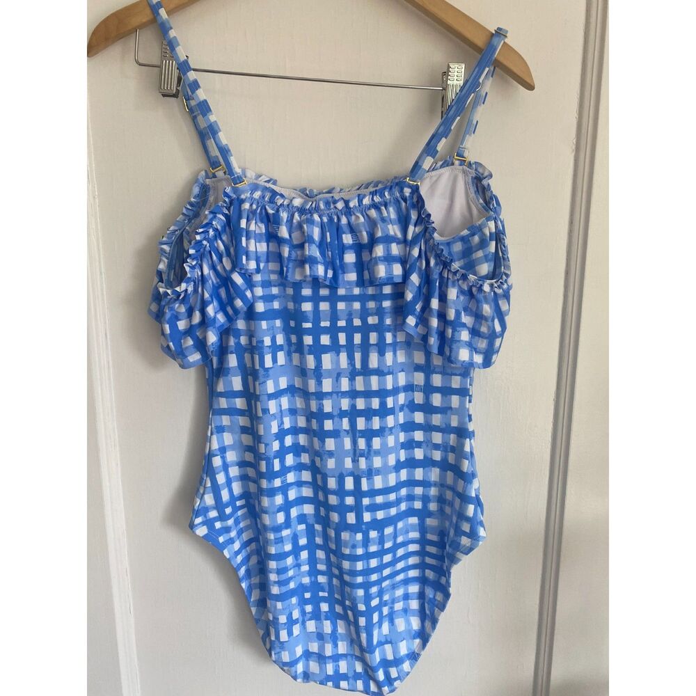 NWT LILLY PULITZER Fiesta One-Piece Swimsuit Blue Gingham Ruffle Size 10 - Picture 4 of 6